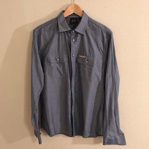 Armani Exchange Logo Plate Button Down Shirt - Picture 2 of 7
